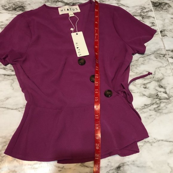 NWT Hiatus Asymmetric Button Surplice V-Neck Wrap Top Magenta Sz S - Picture 9 of 9